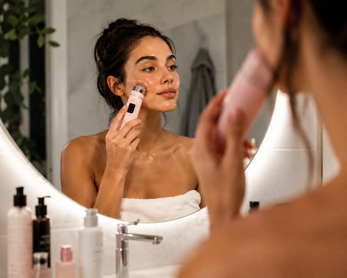 Booster facial — detalle del cabezal y luces LED